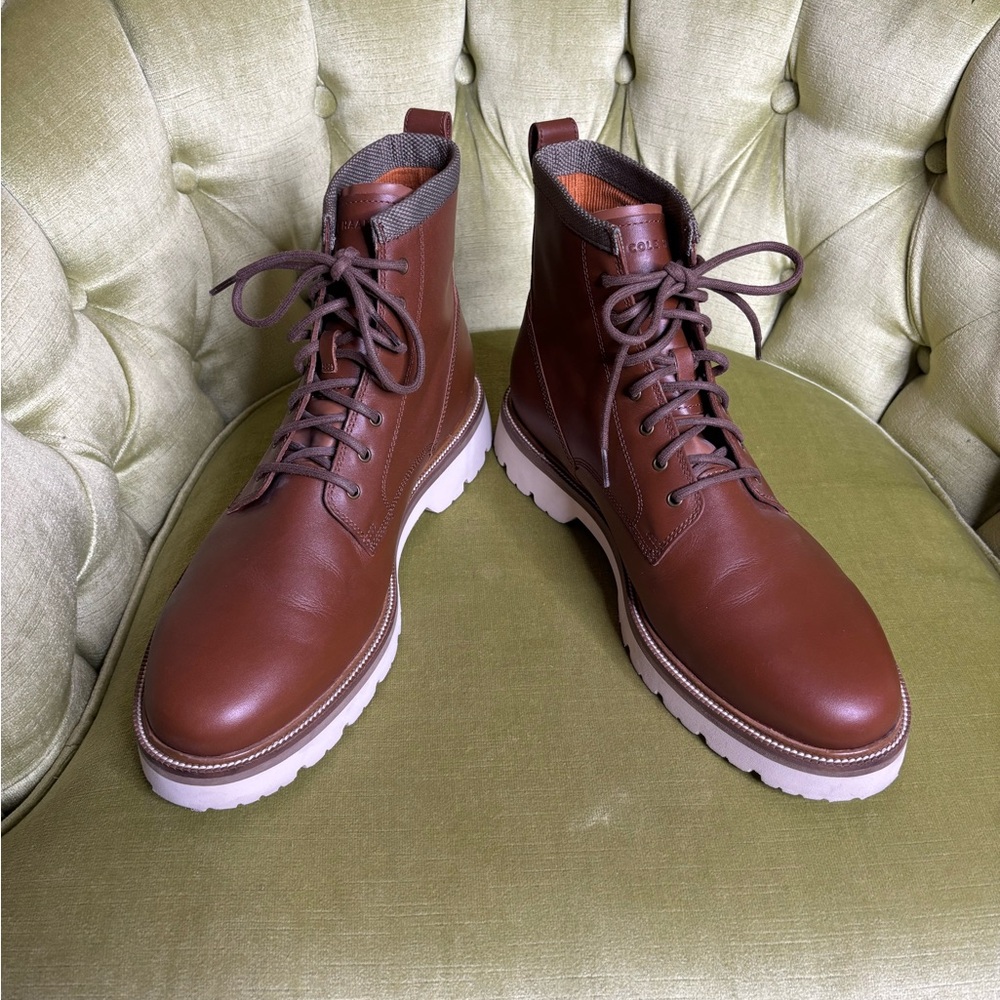 COLE HAAN American Classics Plain Toe Boot Waterproof British Tan /Egret Size 12 - Picture 1 of 11